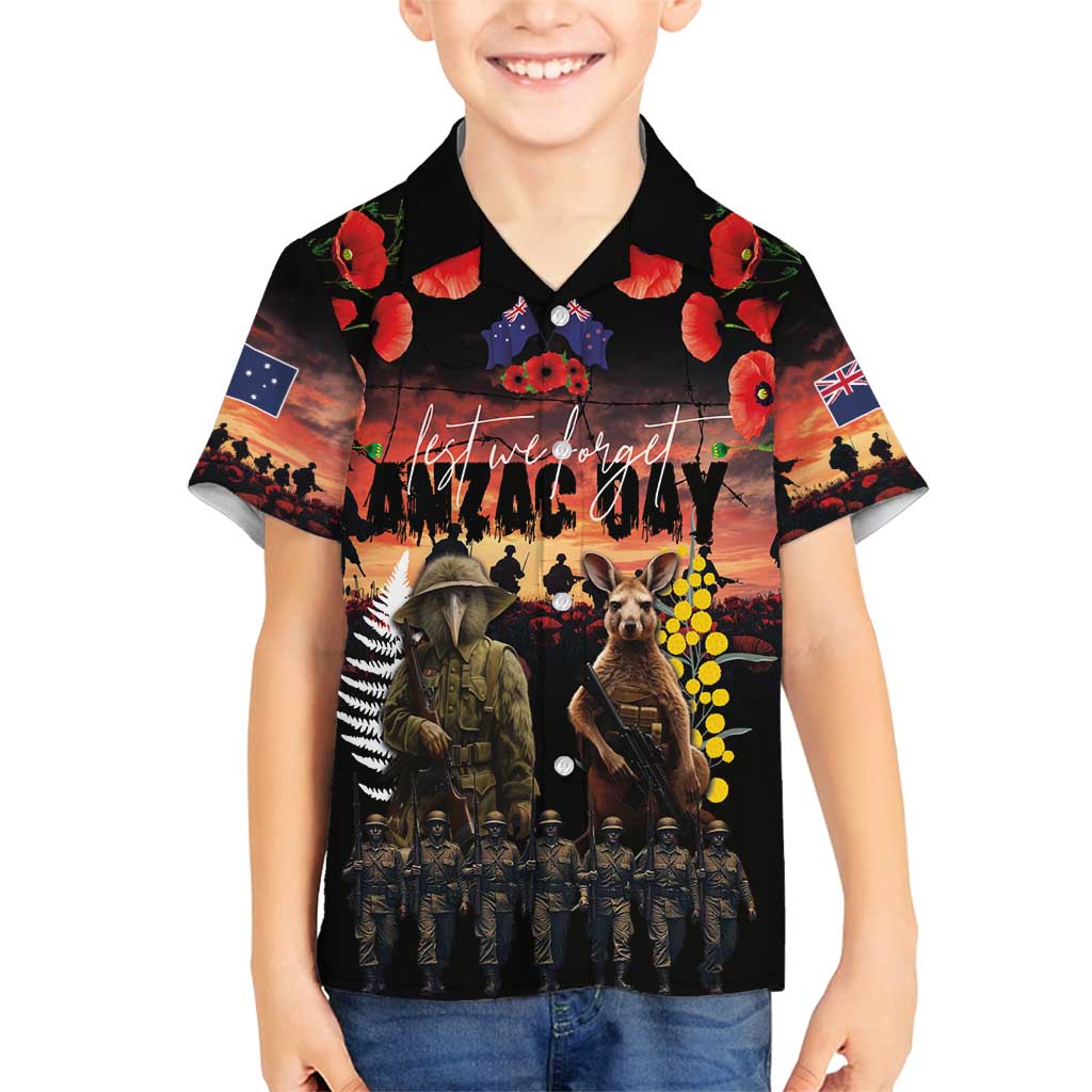 Australia and New Zealand ANZAC Day Family Matching Long Sleeve Bodycon Dress and Hawaiian Shirt Kangaroo and Kiwi Bird Soldier - Forever in My Thoughts