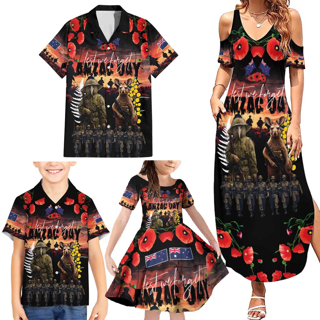 Australia and New Zealand ANZAC Day Family Matching Summer Maxi Dress and Hawaiian Shirt Kangaroo and Kiwi Bird Soldier - Forever in My Thoughts