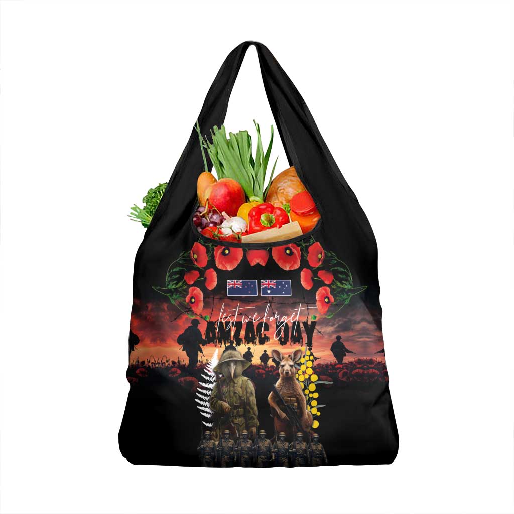 Australia and New Zealand ANZAC Day Grocery Bag Kangaroo and Kiwi Bird Soldier - Forever in My Thoughts