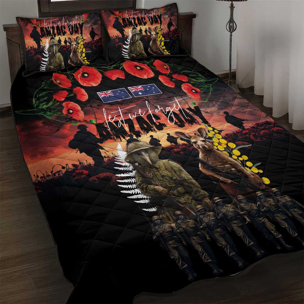 Australia and New Zealand ANZAC Day Quilt Bed Set Kangaroo and Kiwi Bird Soldier - Forever in My Thoughts