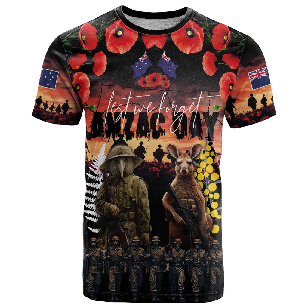 Australia and New Zealand ANZAC Day T Shirt Kangaroo and Kiwi Bird Soldier - Forever in My Thoughts