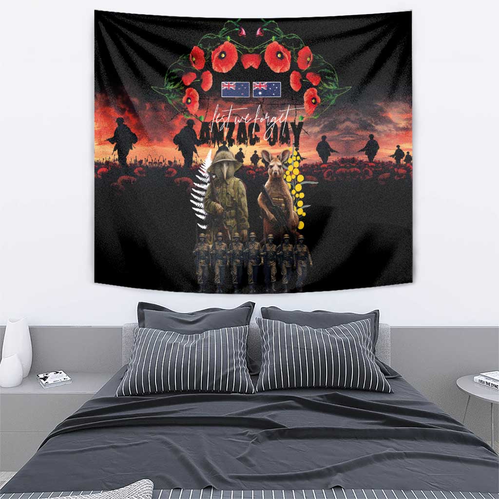 Australia and New Zealand ANZAC Day Tapestry Kangaroo and Kiwi Bird Soldier - Forever in My Thoughts