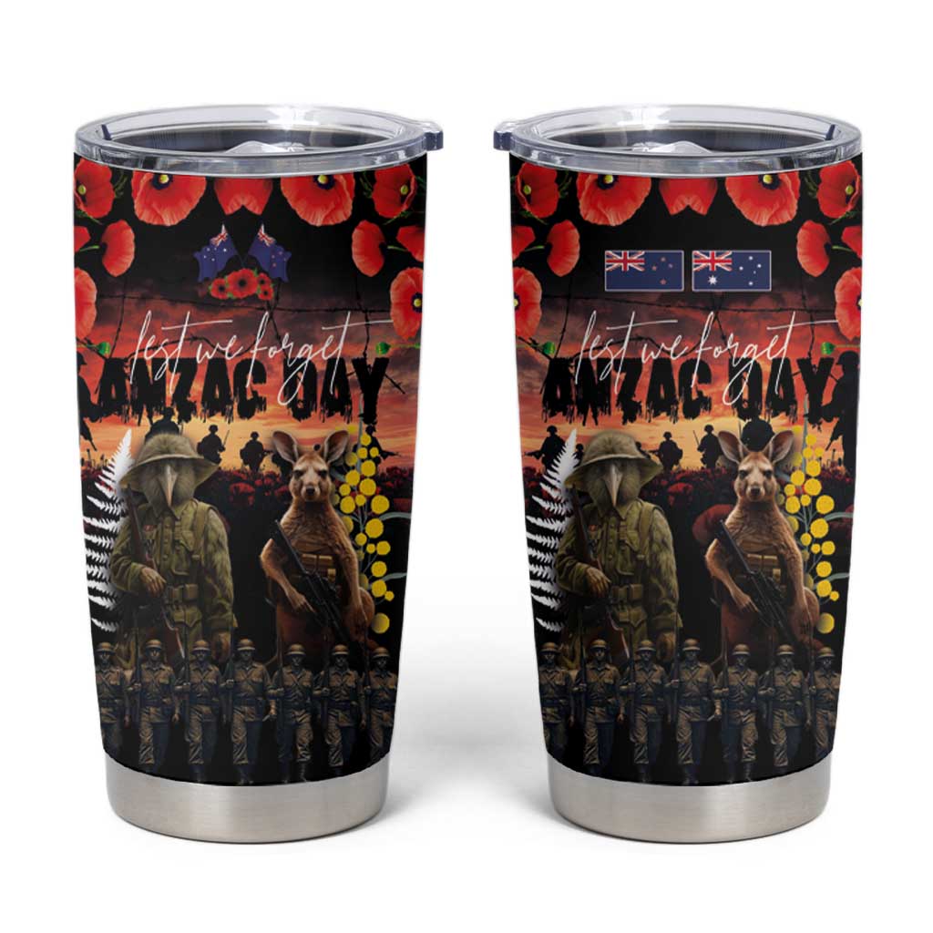 Australia and New Zealand ANZAC Day Tumbler Cup Kangaroo and Kiwi Bird Soldier Forever in My Thoughts