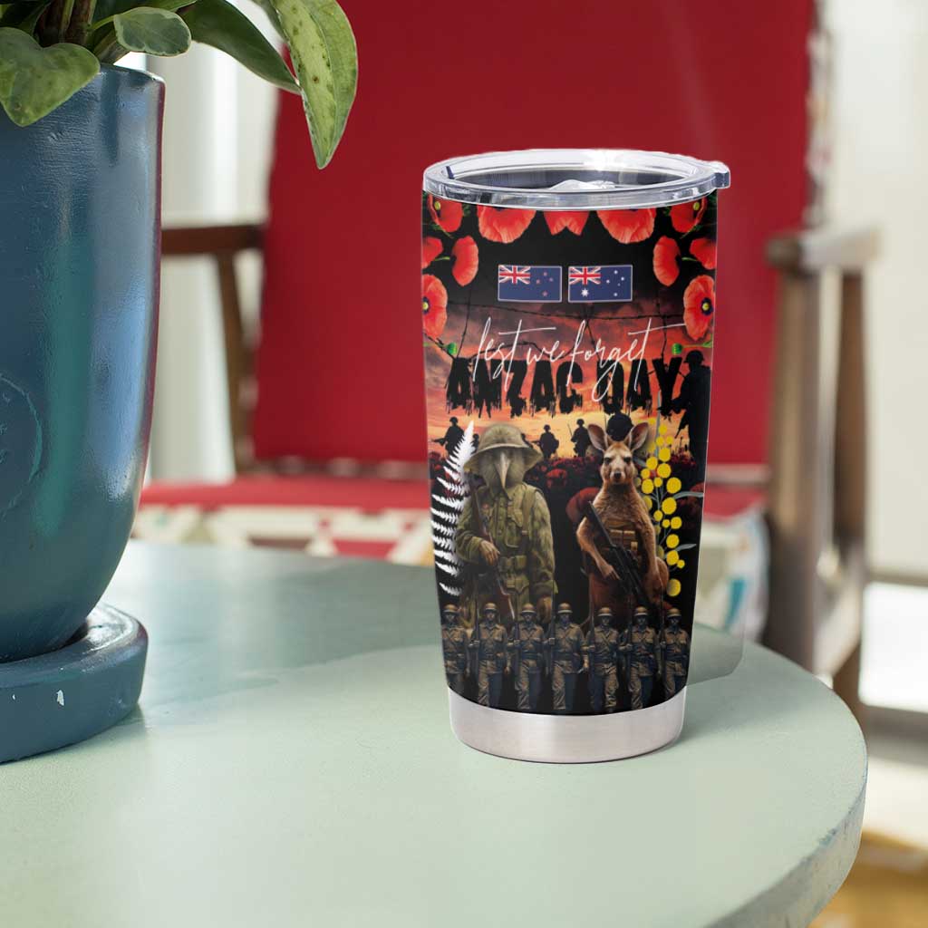 Australia and New Zealand ANZAC Day Tumbler Cup Kangaroo and Kiwi Bird Soldier Forever in My Thoughts
