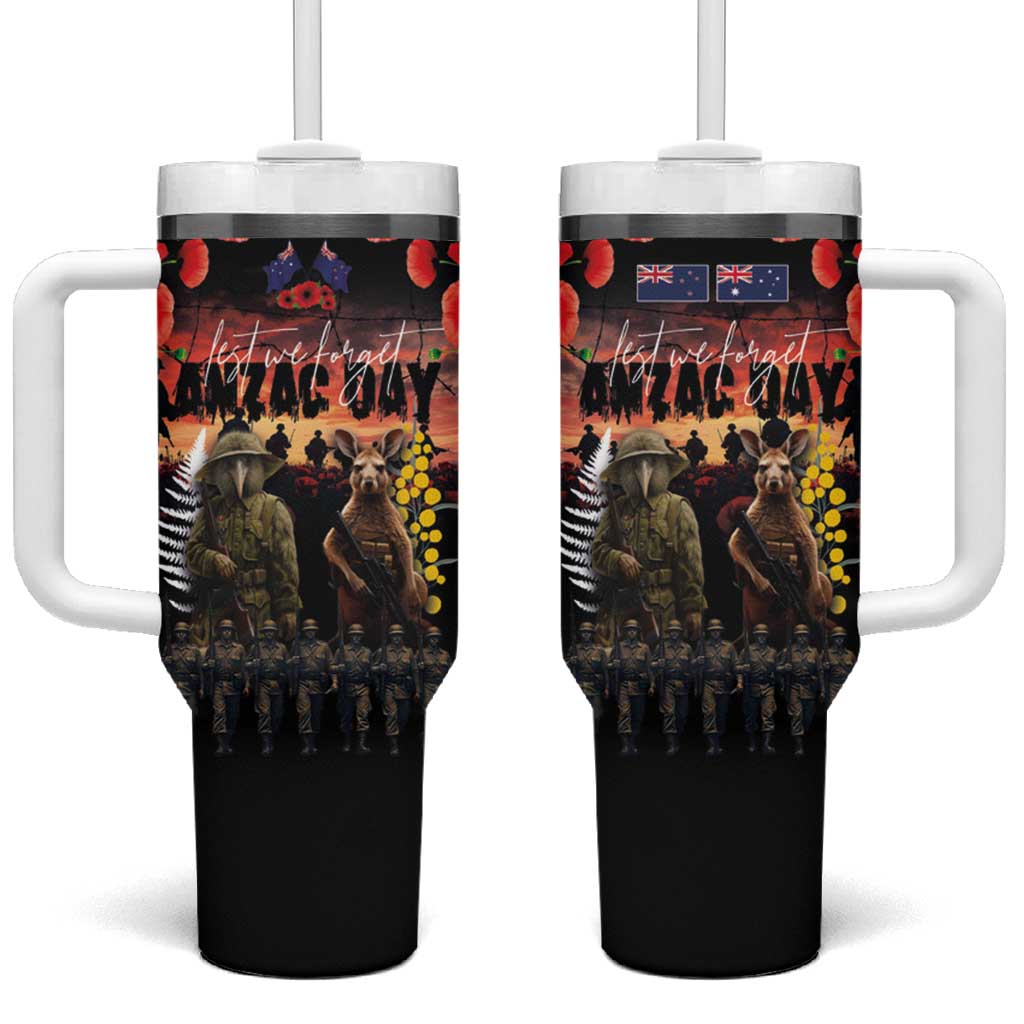 Australia and New Zealand ANZAC Day Tumbler With Handle Kangaroo and Kiwi Bird Soldier Forever in My Thoughts