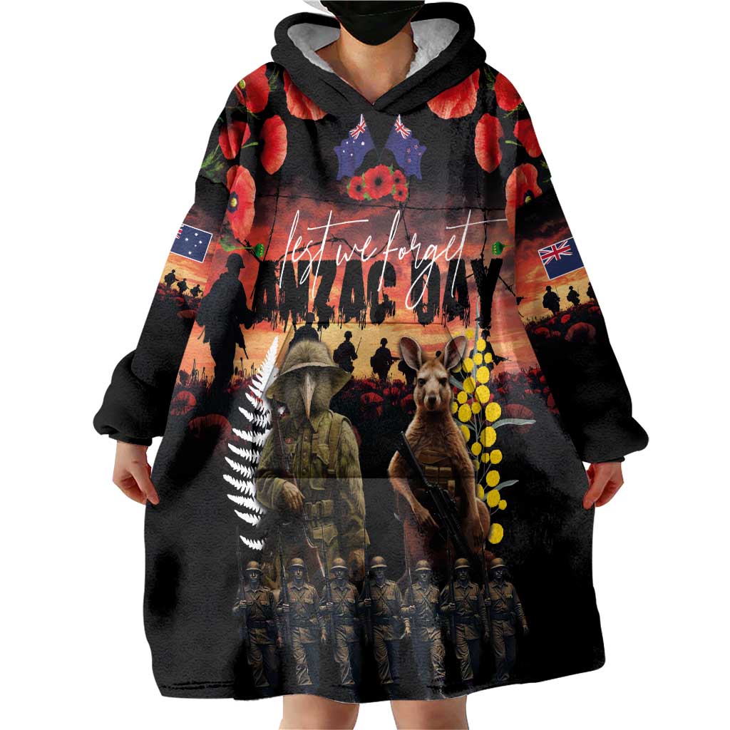 Australia and New Zealand ANZAC Day Wearable Blanket Hoodie Kangaroo and Kiwi Bird Soldier - Forever in My Thoughts