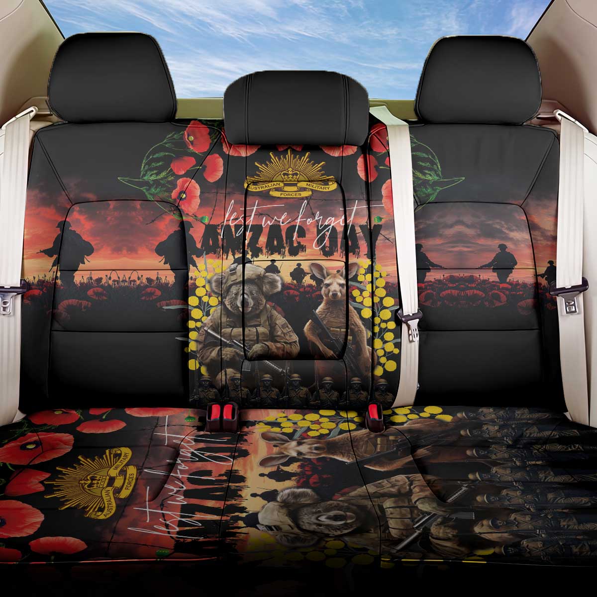 Australia ANZAC Day Back Car Seat Cover Kangaroo and Koala Soldier - Forever in My Thoughts