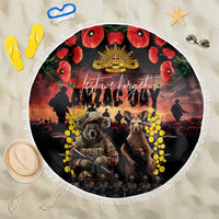 Australia ANZAC Day Beach Blanket Kangaroo and Koala Soldier - Forever in My Thoughts LT03 One Size 150cm Black - Polynesian Pride