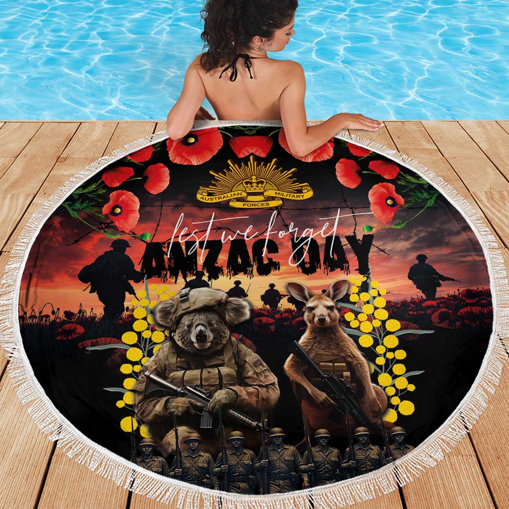Australia ANZAC Day Beach Blanket Kangaroo and Koala Soldier - Forever in My Thoughts LT03 - Polynesian Pride