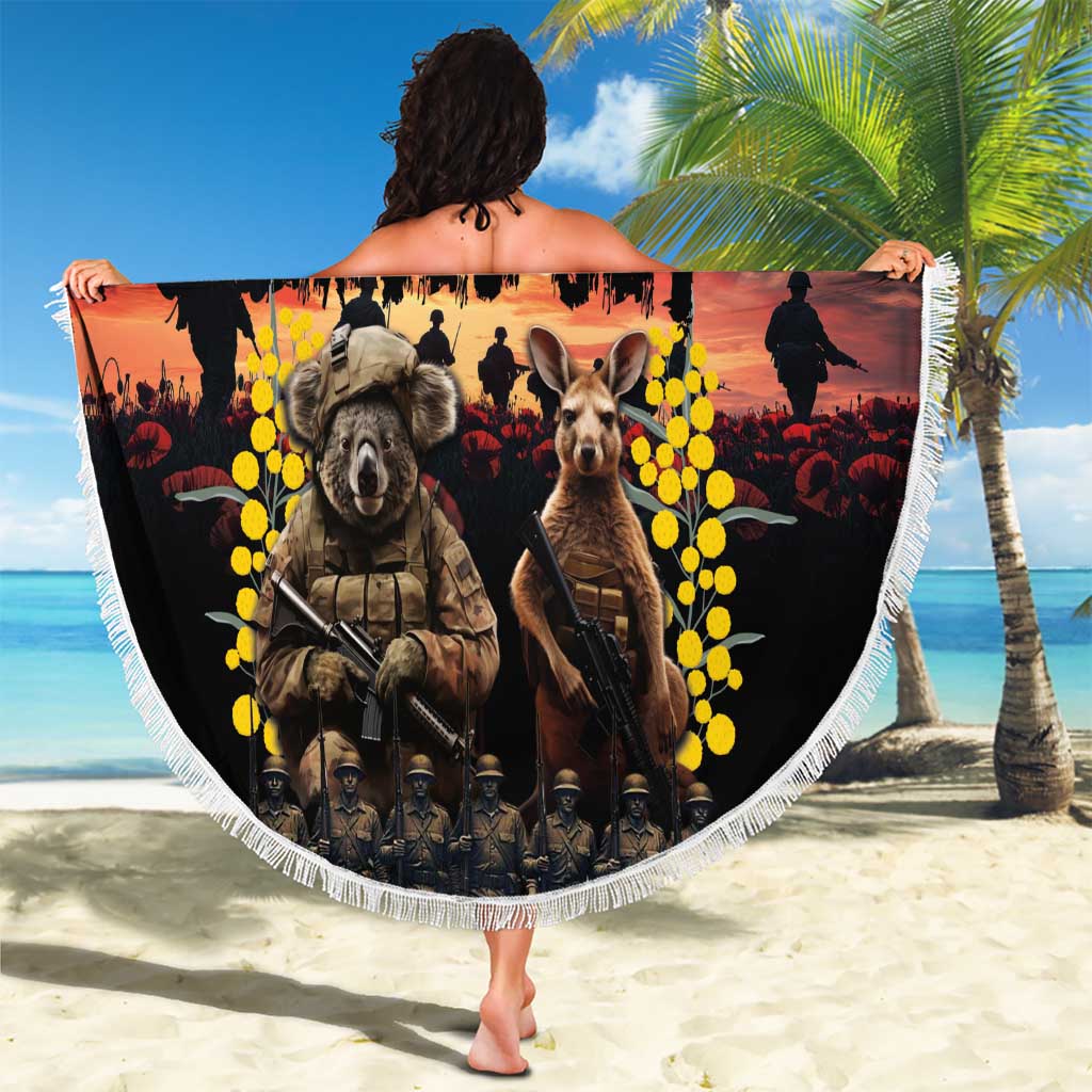 Australia ANZAC Day Beach Blanket Kangaroo and Koala Soldier - Forever in My Thoughts LT03 - Polynesian Pride