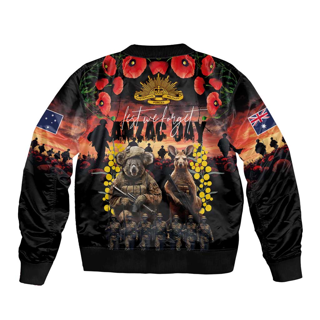 Australia ANZAC Day Bomber Jacket Kangaroo and Koala Soldier - Forever in My Thoughts