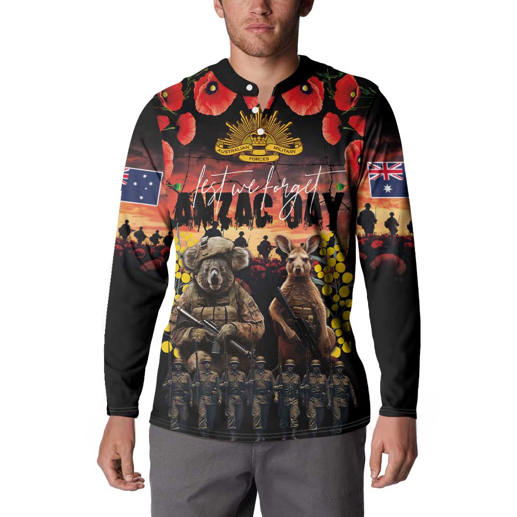 Australia ANZAC Day Button Sweatshirt Kangaroo and Koala Soldier - Forever in My Thoughts LT03 - Polynesian Pride