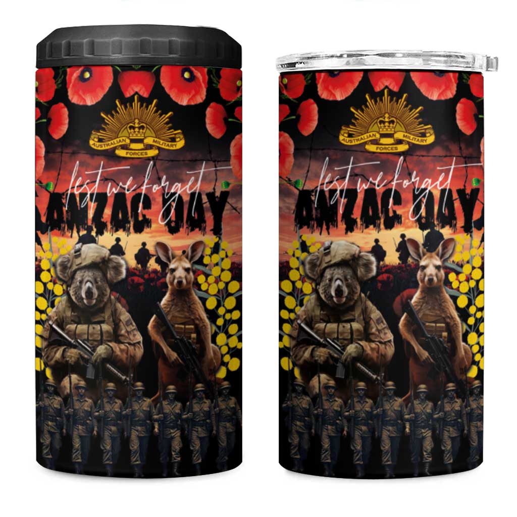 Australia ANZAC Day 4 in 1 Can Cooler Tumbler Kangaroo and Koala Soldier Forever in My Thoughts LT03 One Size: 16 oz Black - Polynesian Pride