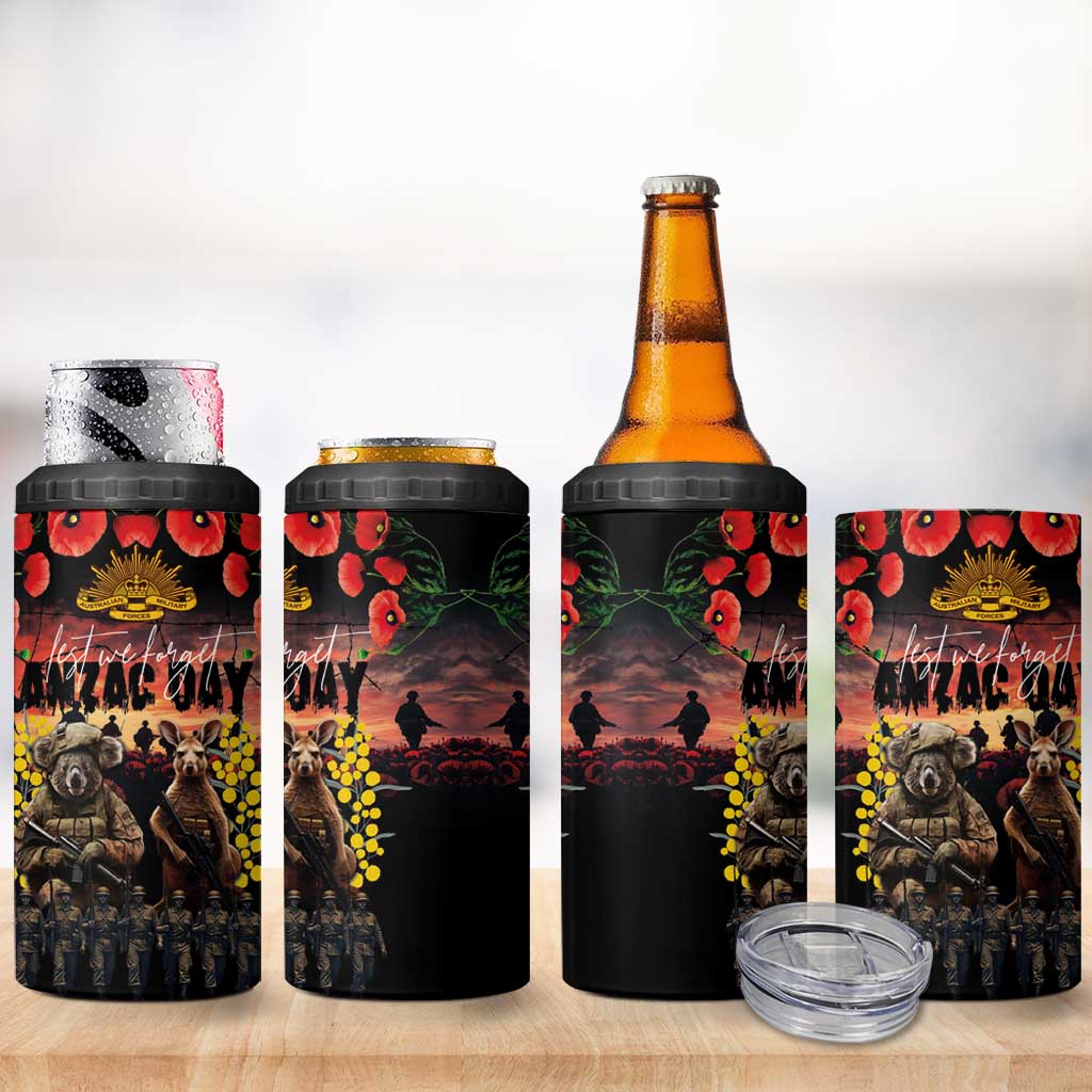 Australia ANZAC Day 4 in 1 Can Cooler Tumbler Kangaroo and Koala Soldier Forever in My Thoughts LT03 - Polynesian Pride