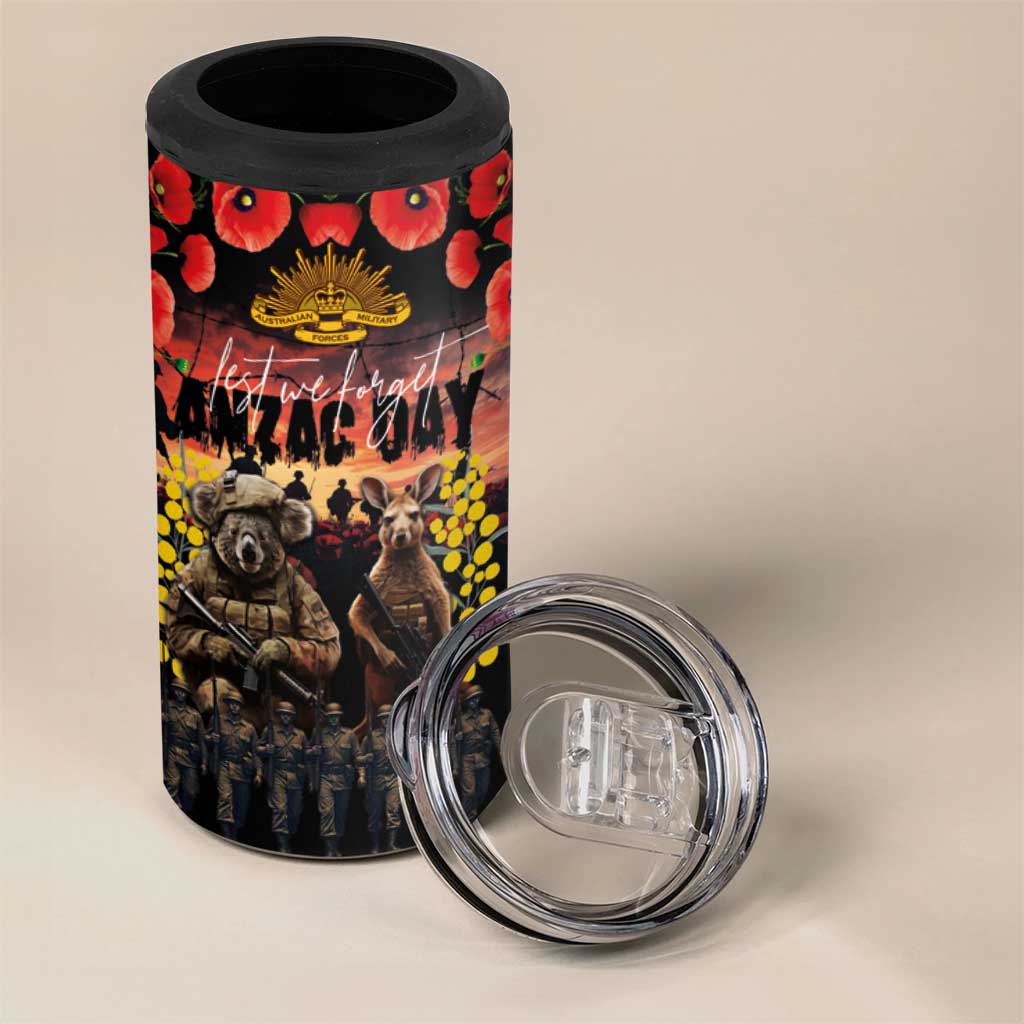 Australia ANZAC Day 4 in 1 Can Cooler Tumbler Kangaroo and Koala Soldier Forever in My Thoughts LT03 - Polynesian Pride