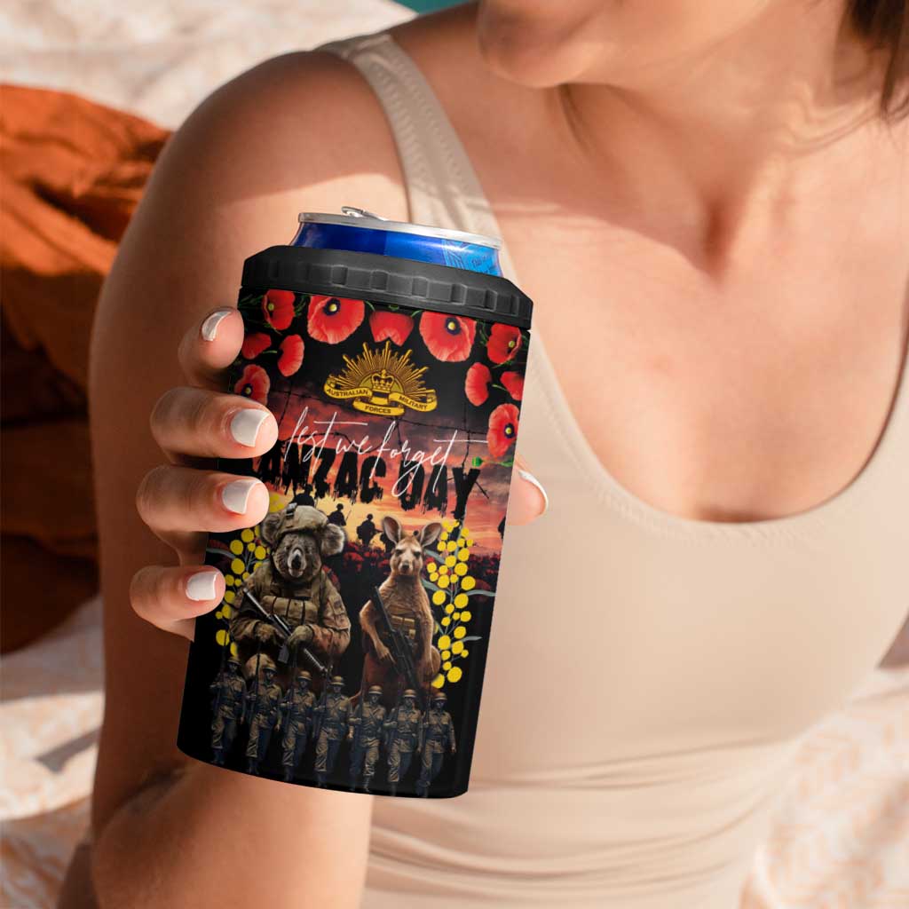 Australia ANZAC Day 4 in 1 Can Cooler Tumbler Kangaroo and Koala Soldier Forever in My Thoughts LT03 - Polynesian Pride