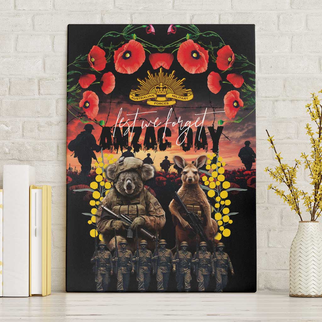 Australia ANZAC Day Canvas Wall Art Kangaroo and Koala Soldier - Forever in My Thoughts LT03 Without Frame Black - Polynesian Pride