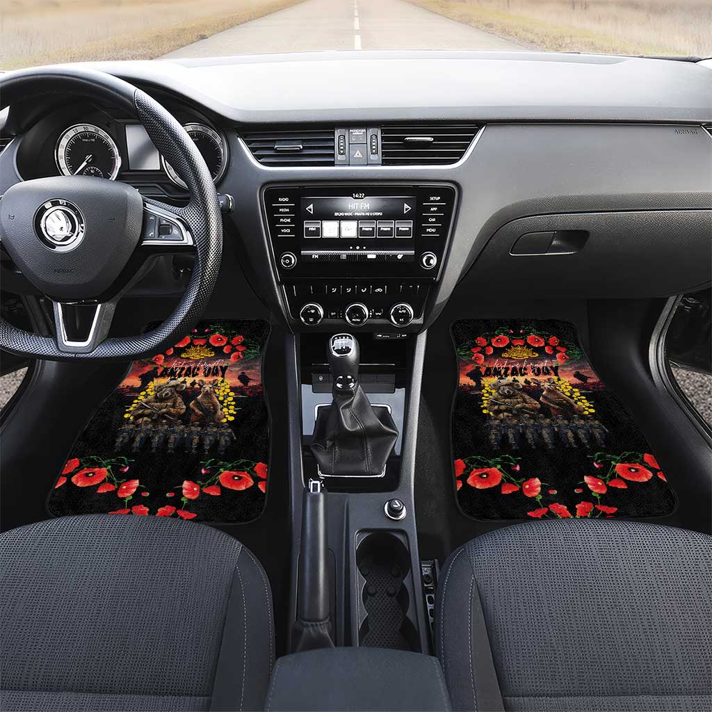 Australia ANZAC Day Car Mats Kangaroo and Koala Soldier - Forever in My Thoughts LT03 Set 2pcs - Front Black - Polynesian Pride