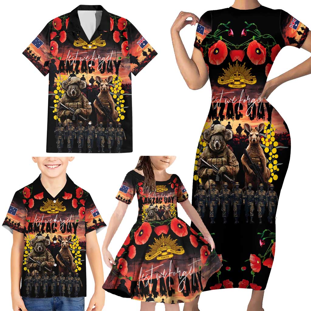 Australia ANZAC Day Family Matching Short Sleeve Bodycon Dress and Hawaiian Shirt Kangaroo and Koala Soldier - Forever in My Thoughts