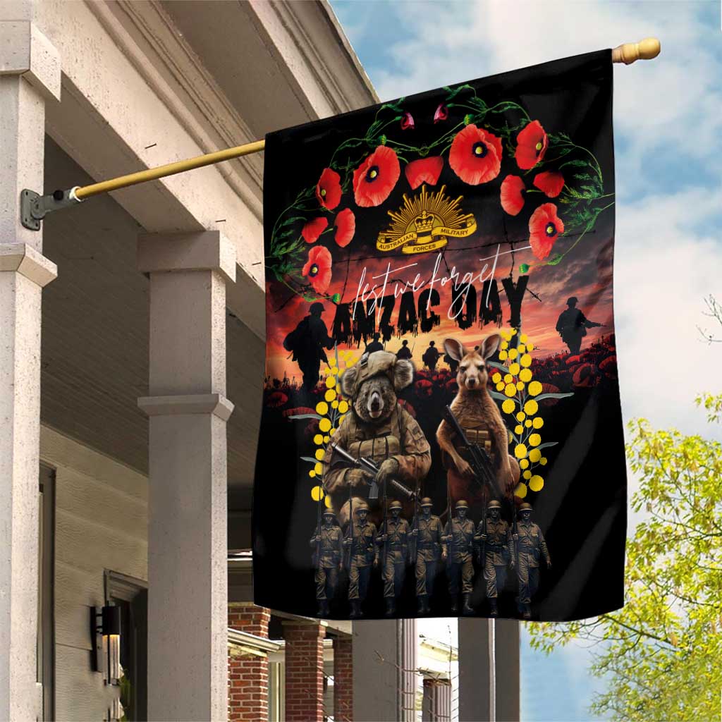 Australia ANZAC Day Garden Flag Kangaroo and Koala Soldier - Forever in My Thoughts LT03 House Flag Black - Polynesian Pride