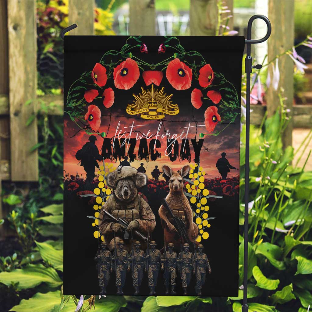 Australia ANZAC Day Garden Flag Kangaroo and Koala Soldier - Forever in My Thoughts LT03 Garden Flag Black - Polynesian Pride