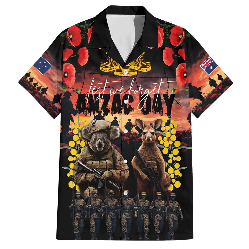 Australia ANZAC Day Hawaiian Shirt Kangaroo and Koala Soldier - Forever in My Thoughts LT03 Black - Polynesian Pride