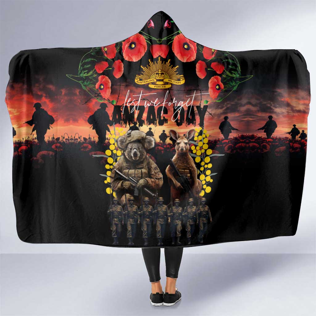 Australia ANZAC Day Hooded Blanket Kangaroo and Koala Soldier - Forever in My Thoughts