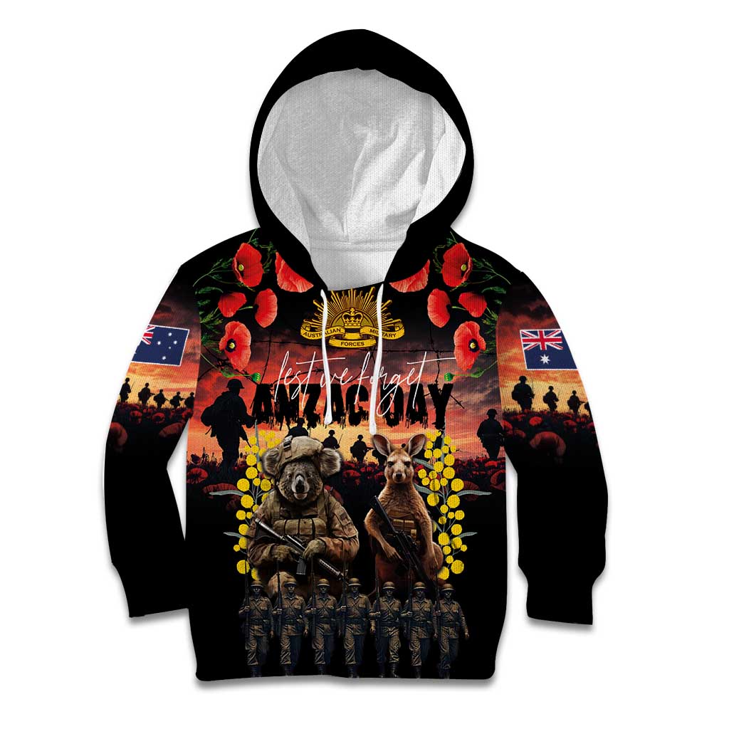 Australia ANZAC Day Kid Hoodie Kangaroo and Koala Soldier - Forever in My Thoughts