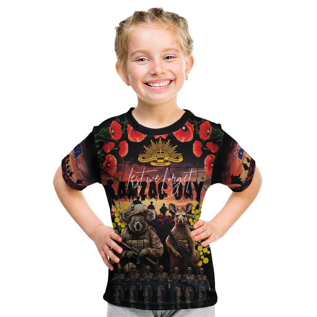 Australia ANZAC Day Kid T Shirt Kangaroo and Koala Soldier - Forever in My Thoughts