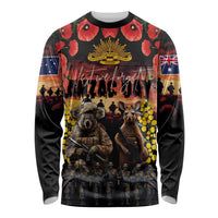 Australia ANZAC Day Long Sleeve Shirt Kangaroo and Koala Soldier - Forever in My Thoughts LT03 Unisex Black - Polynesian Pride