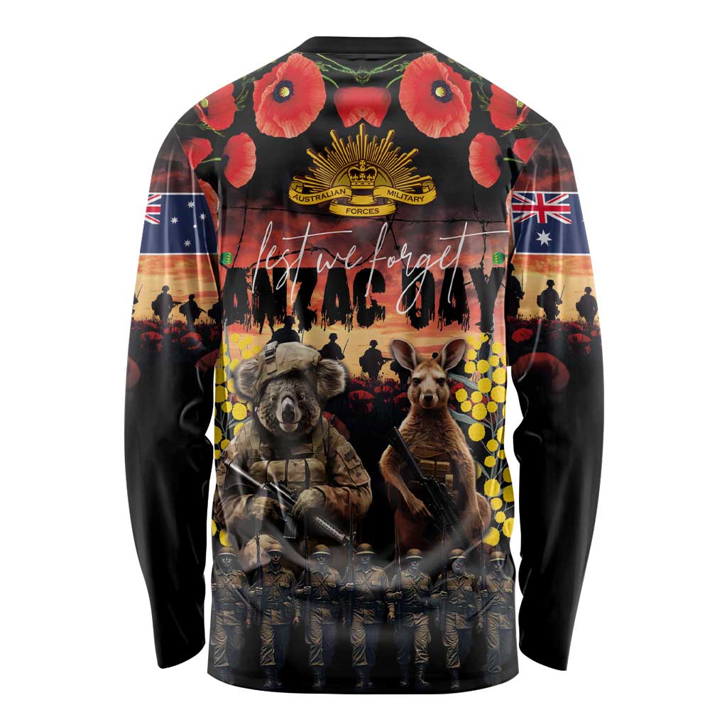 Australia ANZAC Day Long Sleeve Shirt Kangaroo and Koala Soldier - Forever in My Thoughts LT03 - Polynesian Pride