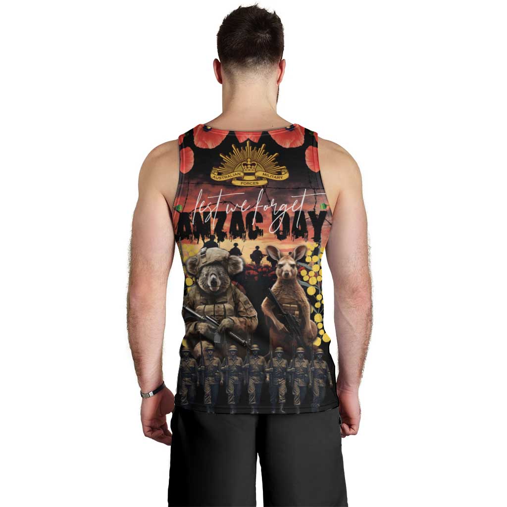 Australia ANZAC Day Men Tank Top Kangaroo and Koala Soldier - Forever in My Thoughts LT03 - Polynesian Pride