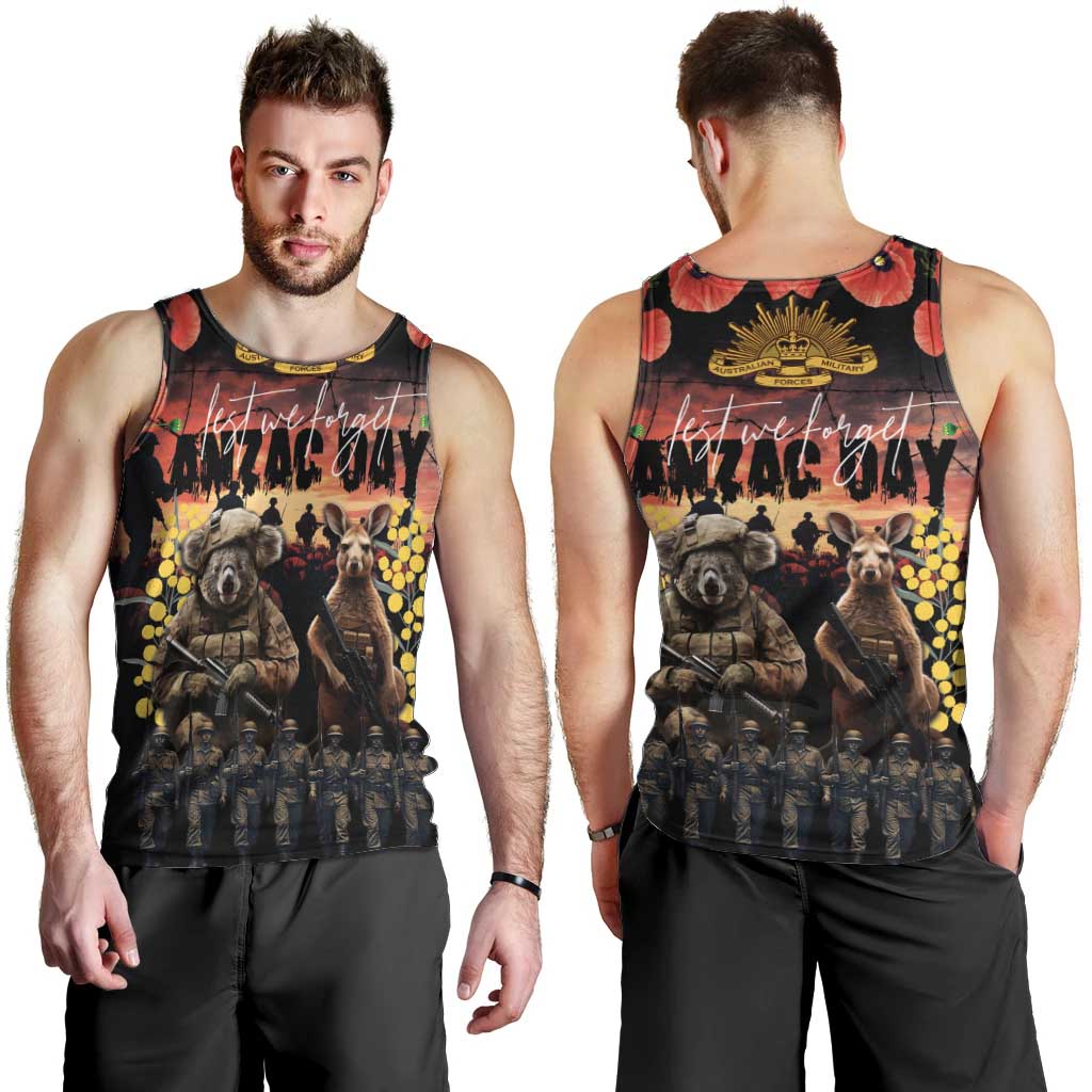 Australia ANZAC Day Men Tank Top Kangaroo and Koala Soldier - Forever in My Thoughts LT03 - Polynesian Pride
