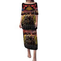 Australia ANZAC Day Puletasi Kangaroo and Koala Soldier - Forever in My Thoughts LT03 Long Dress Black - Polynesian Pride