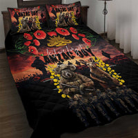 Australia ANZAC Day Quilt Bed Set Kangaroo and Koala Soldier - Forever in My Thoughts LT03 Black - Polynesian Pride