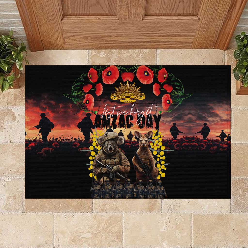 Australia ANZAC Day Rubber Doormat Kangaroo and Koala Soldier - Forever in My Thoughts LT03 Black - Polynesian Pride