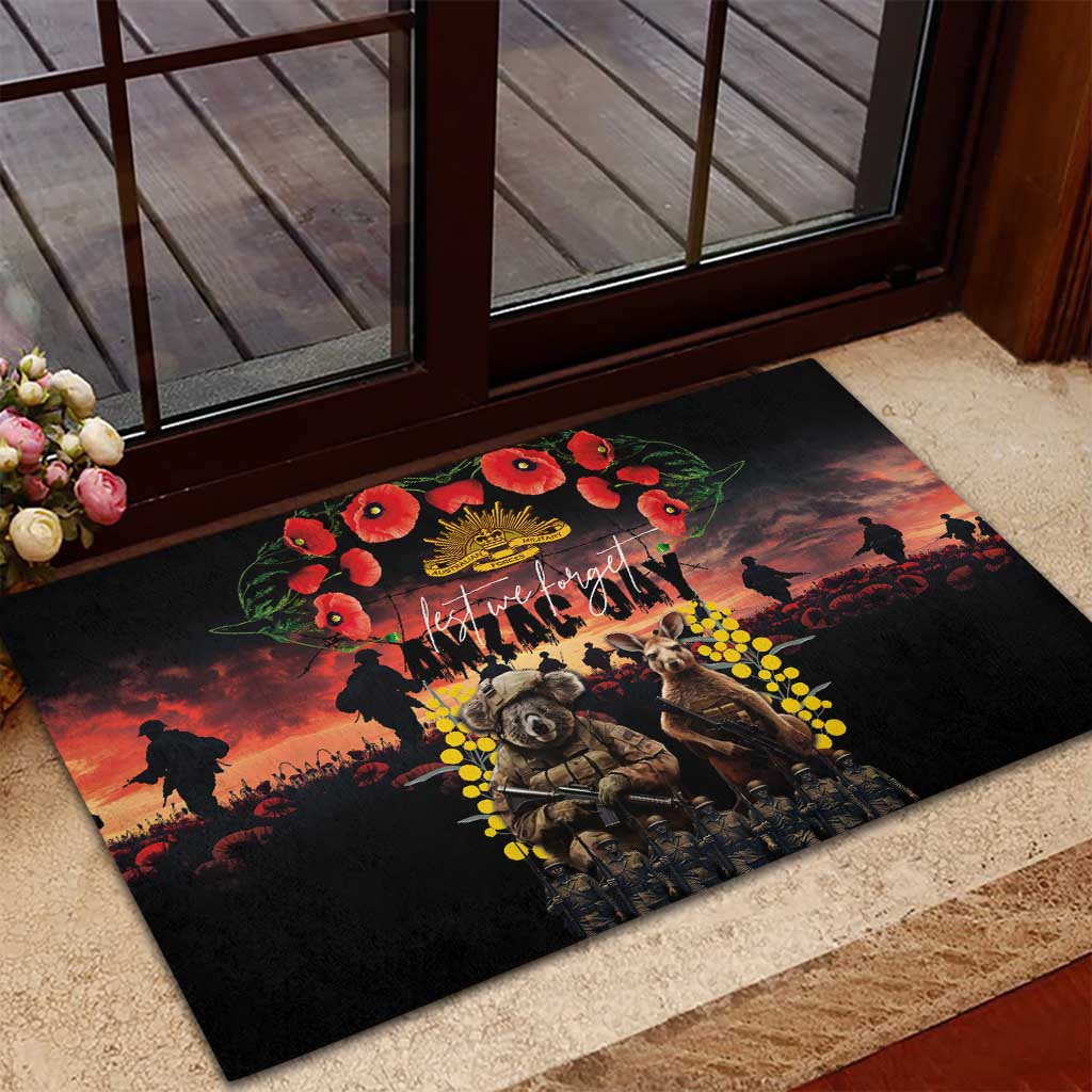 Australia ANZAC Day Rubber Doormat Kangaroo and Koala Soldier - Forever in My Thoughts LT03 - Polynesian Pride