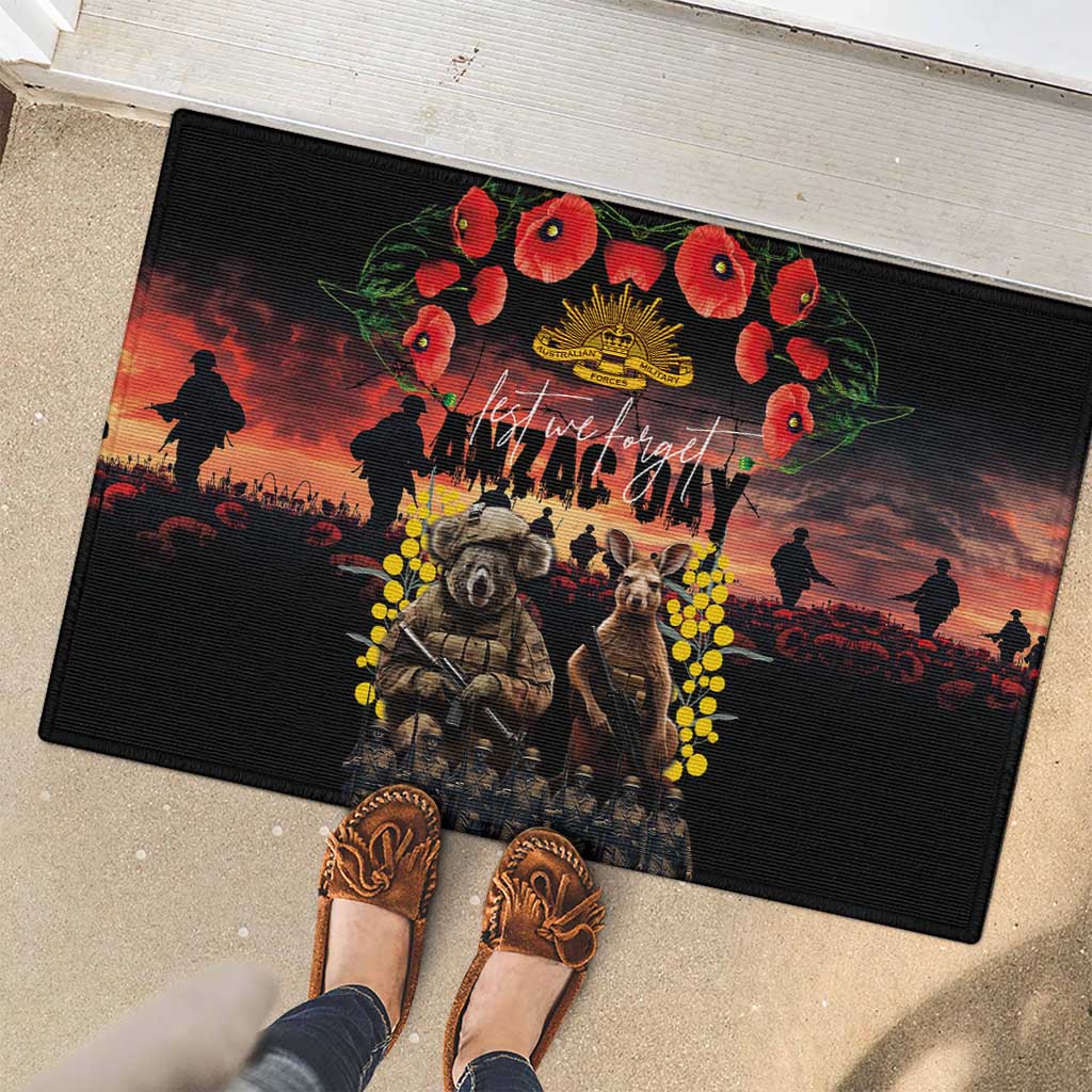 Australia ANZAC Day Rubber Doormat Kangaroo and Koala Soldier - Forever in My Thoughts LT03 - Polynesian Pride