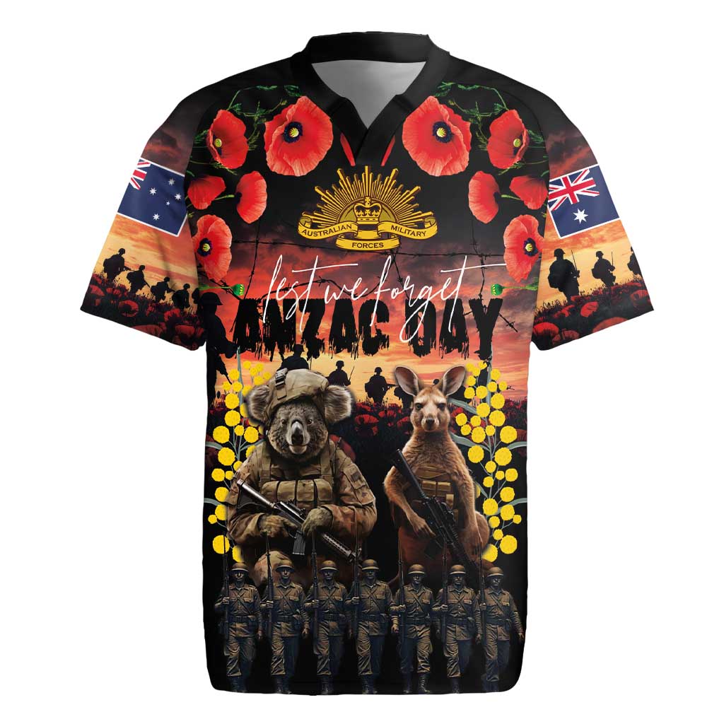 Australia ANZAC Day Rugby Jersey Kangaroo and Koala Soldier - Forever in My Thoughts LT03 Black - Polynesian Pride