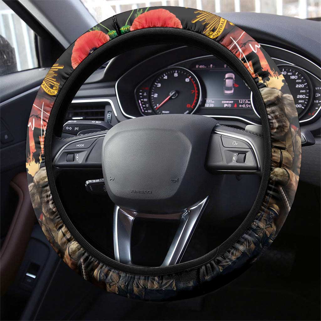 Australia ANZAC Day Steering Wheel Cover Kangaroo and Koala Soldier - Forever in My Thoughts LT03 - Polynesian Pride