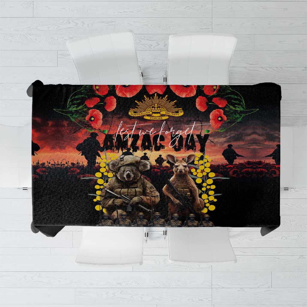Australia ANZAC Day Tablecloth Kangaroo and Koala Soldier - Forever in My Thoughts LT03 Black - Polynesian Pride
