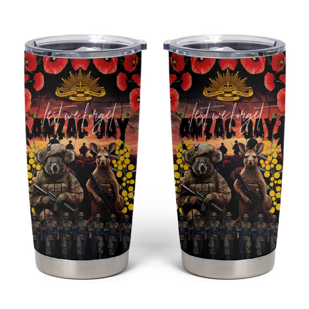Australia ANZAC Day Tumbler Cup Kangaroo and Koala Soldier Forever in My Thoughts LT03 Black - Polynesian Pride