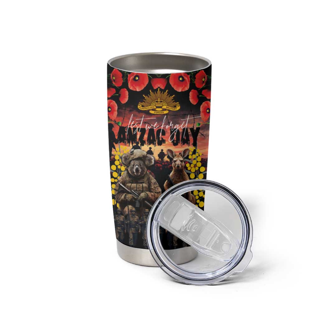 Australia ANZAC Day Tumbler Cup Kangaroo and Koala Soldier Forever in My Thoughts LT03 - Polynesian Pride