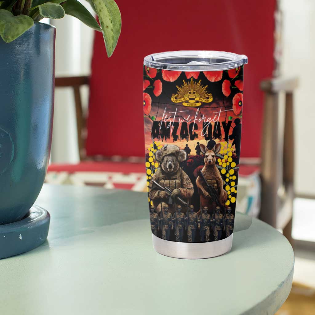 Australia ANZAC Day Tumbler Cup Kangaroo and Koala Soldier Forever in My Thoughts LT03 - Polynesian Pride