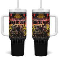 Australia ANZAC Day Tumbler With Handle Kangaroo and Koala Soldier Forever in My Thoughts LT03 One Size: 40 oz Black - Polynesian Pride