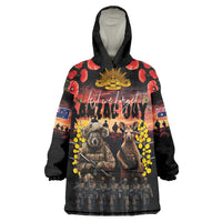 Australia ANZAC Day Wearable Blanket Hoodie Kangaroo and Koala Soldier - Forever in My Thoughts LT03 One Size Black - Polynesian Pride