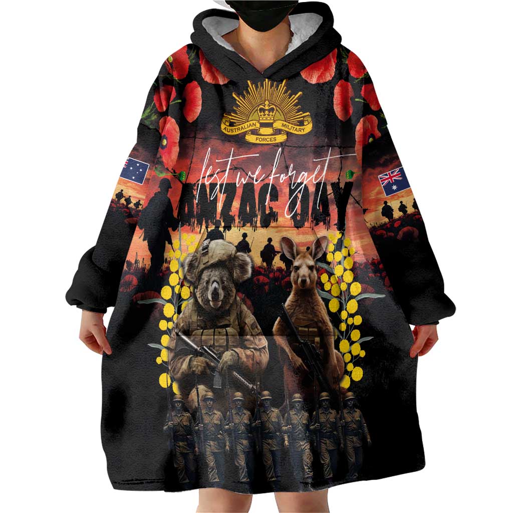 Australia ANZAC Day Wearable Blanket Hoodie Kangaroo and Koala Soldier - Forever in My Thoughts LT03 - Polynesian Pride