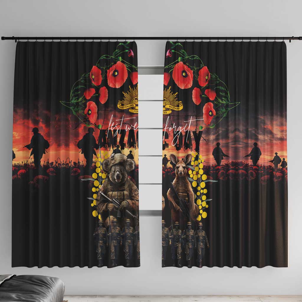 Australia ANZAC Day Window Curtain Kangaroo and Koala Soldier - Forever in My Thoughts LT03 With Hooks Black - Polynesian Pride