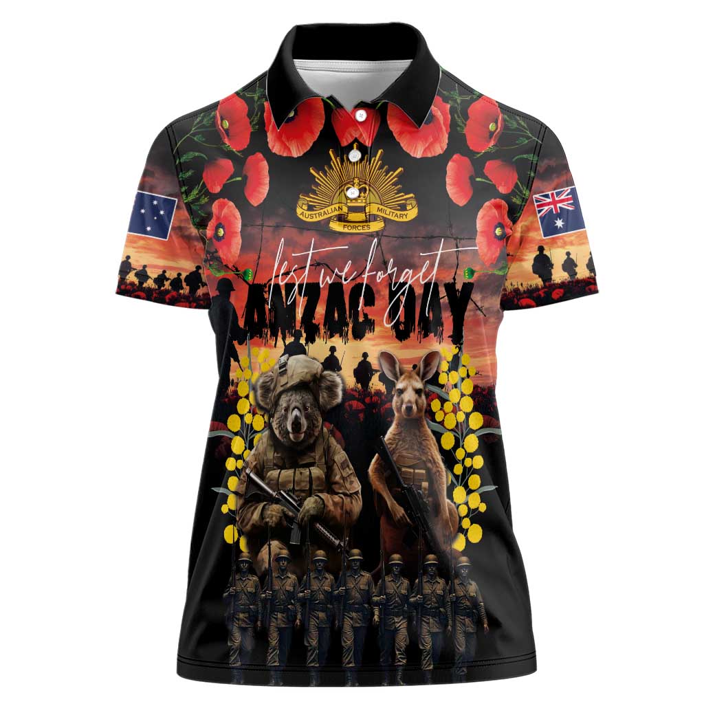 Australia ANZAC Day Women Polo Shirt Kangaroo and Koala Soldier - Forever in My Thoughts