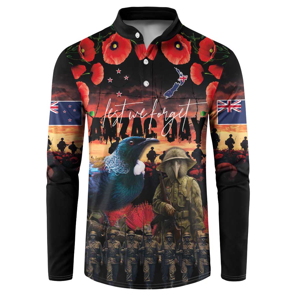 New Zealand ANZAC Day Button Sweatshirt Tui Bird and Kiwi Bird Soldier - Forever in My Thoughts